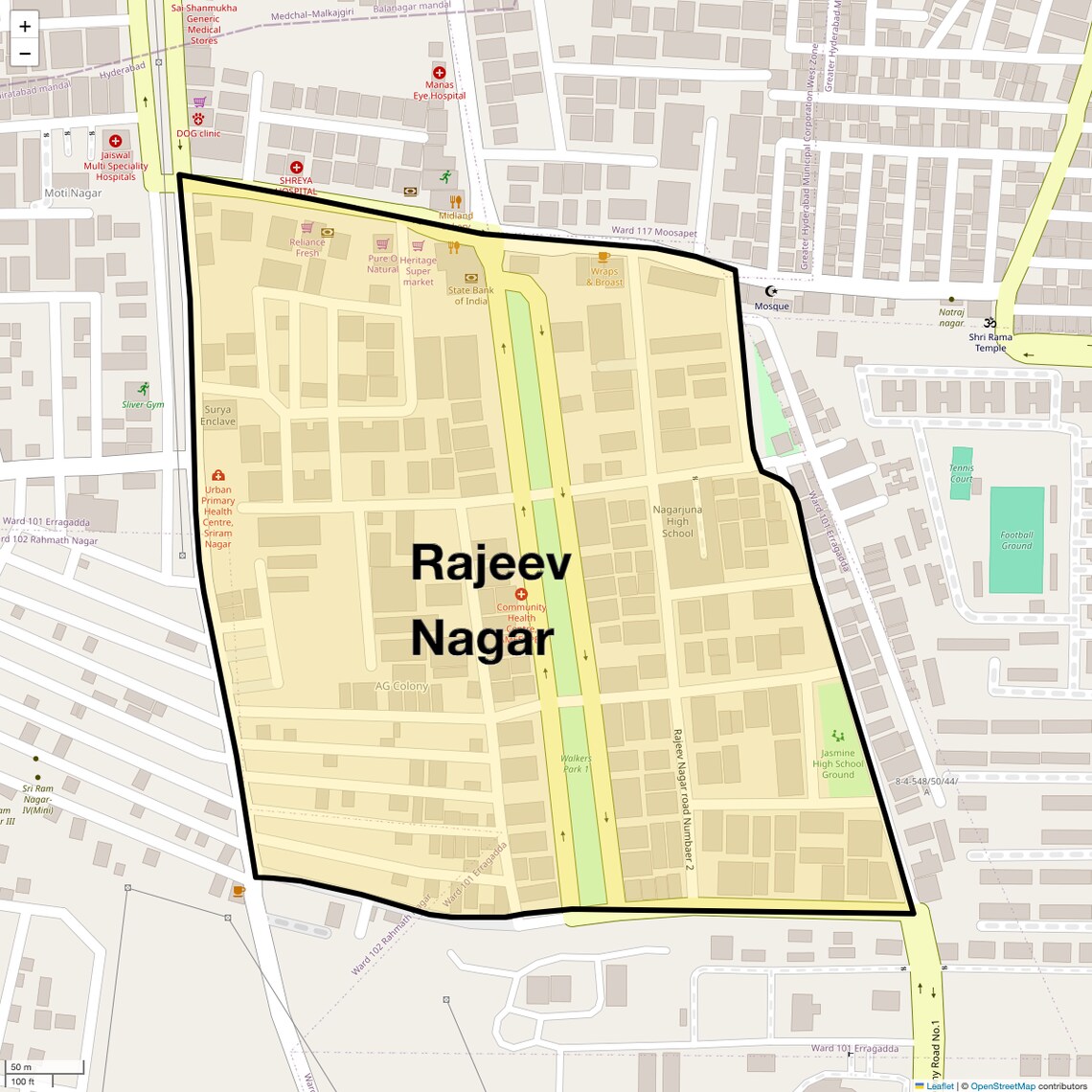Location Map of Rajeev Nagar, Hyderabad