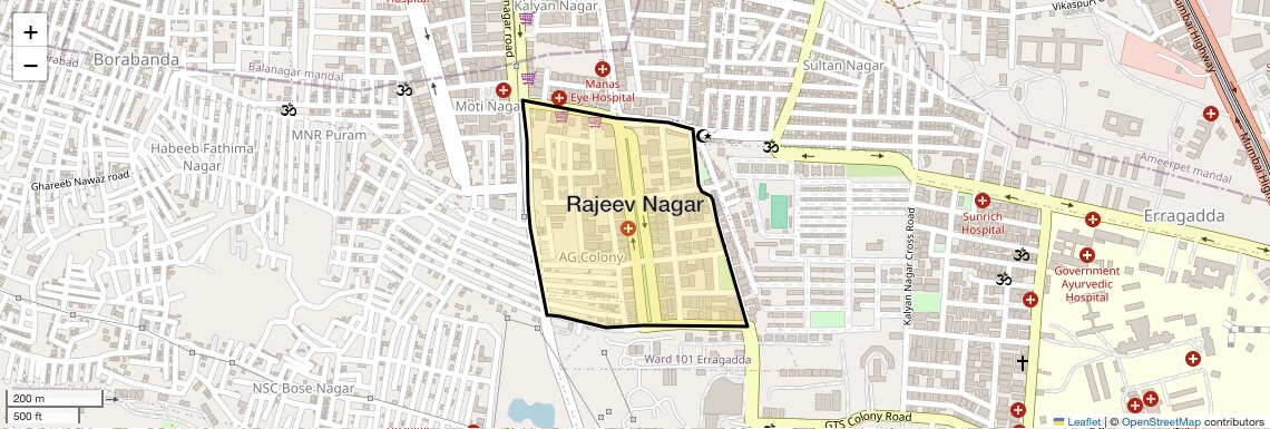 Location Map of Rajeev Nagar, Hyderabad