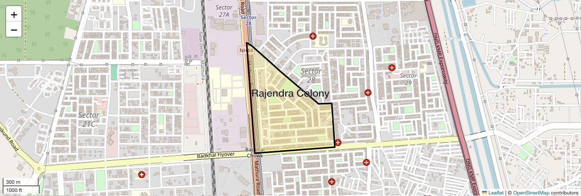 Location Map of Rajendra Colony, Faridabad