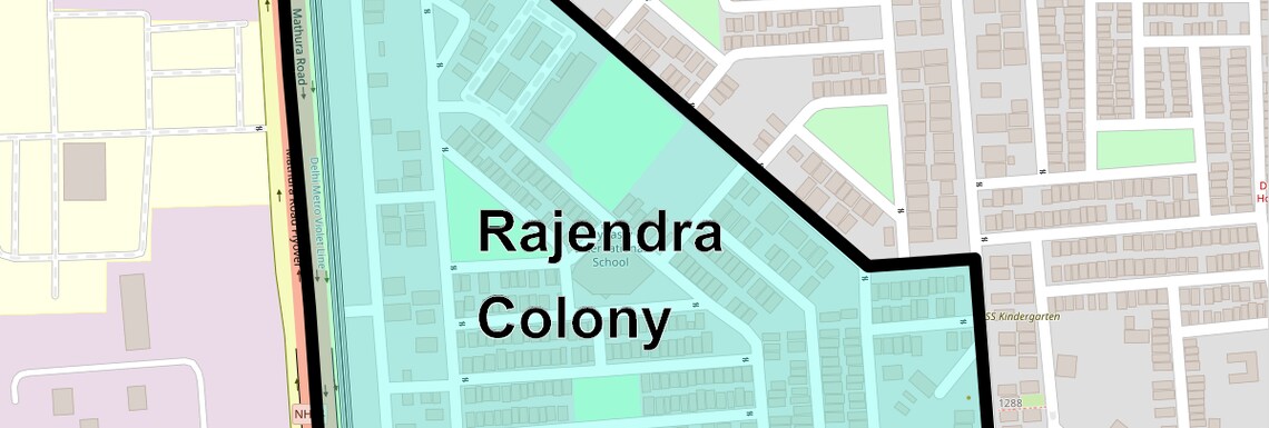 Location Map of Rajendra Colony, Faridabad