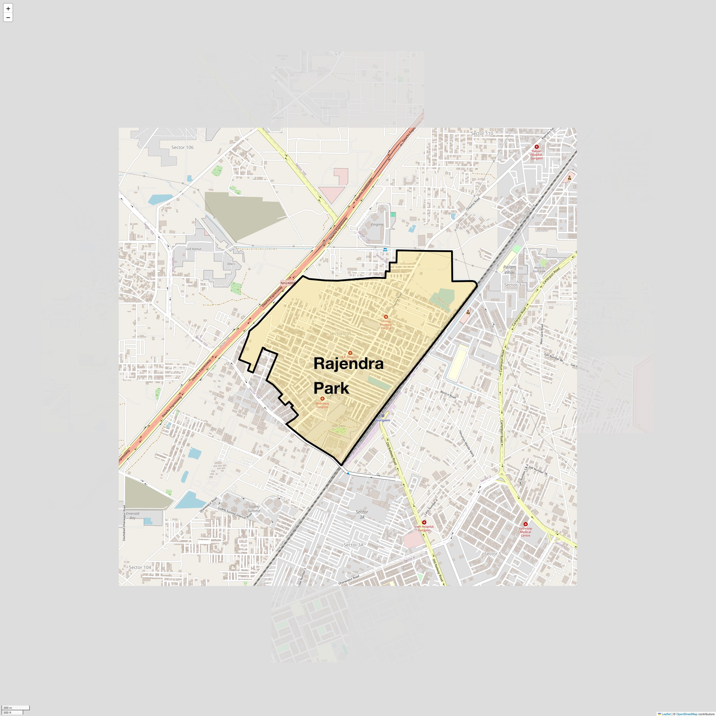 Location Map of Rajendra Park, Gurgaon