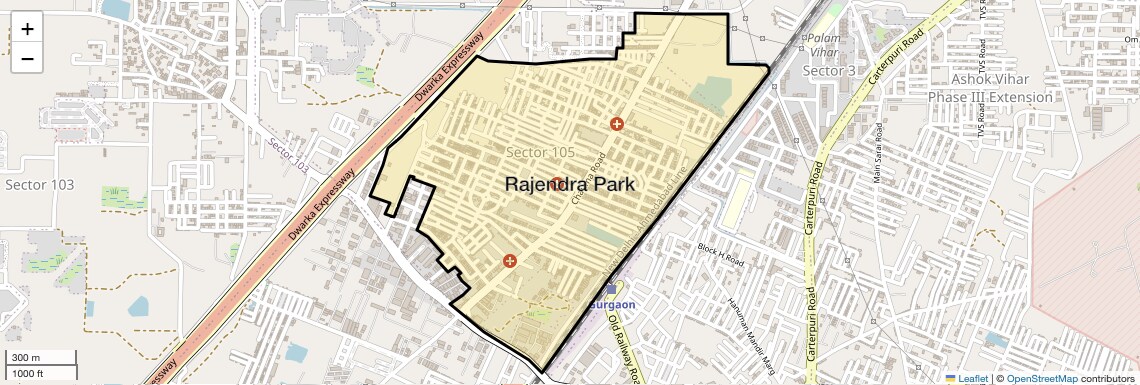 Location Map of Rajendra Park, Gurgaon