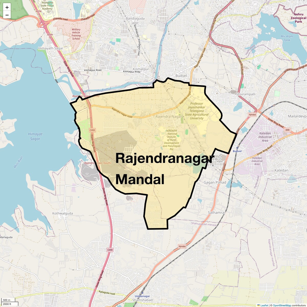 Location Map of Rajendranagar Mandal, Hyderabad