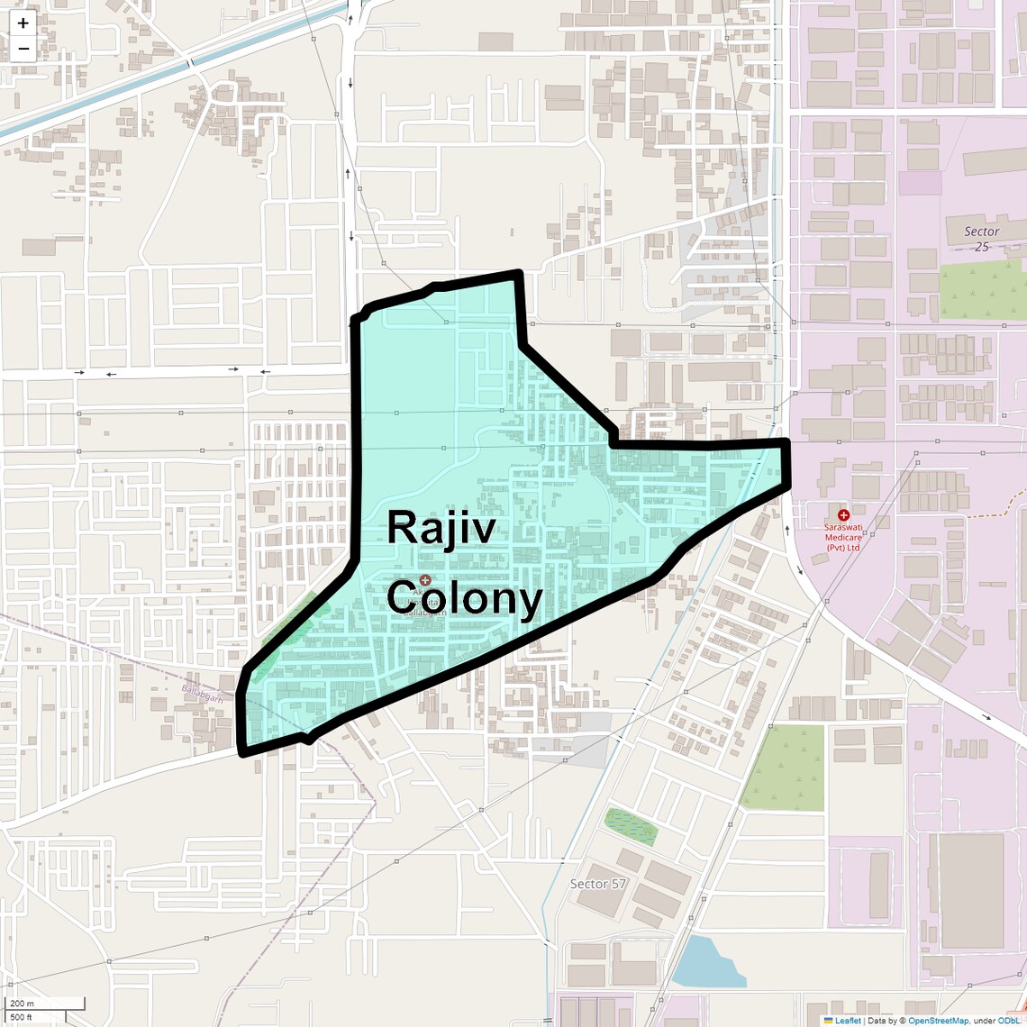 Location Map of Rajiv Colony, Faridabad