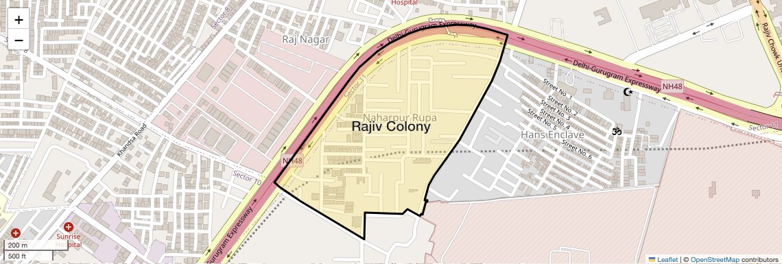 Location Map of Rajiv Colony, Gurgaon