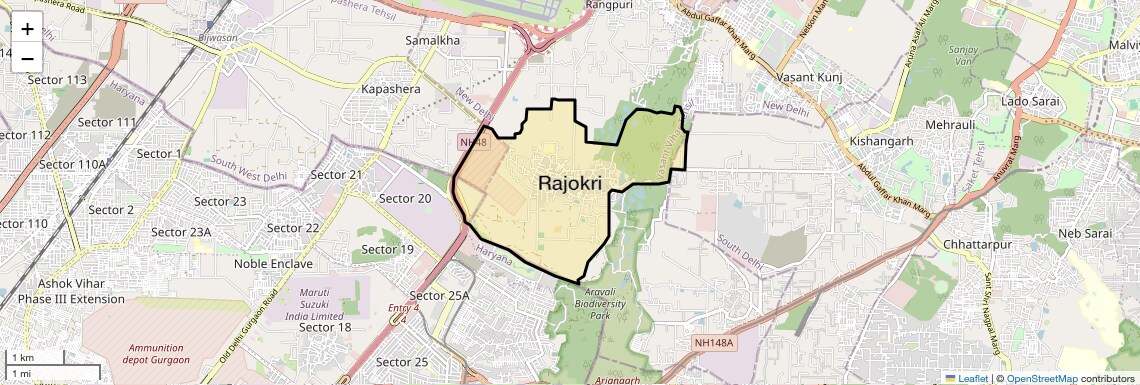 Location Map of Rajokri, Delhi