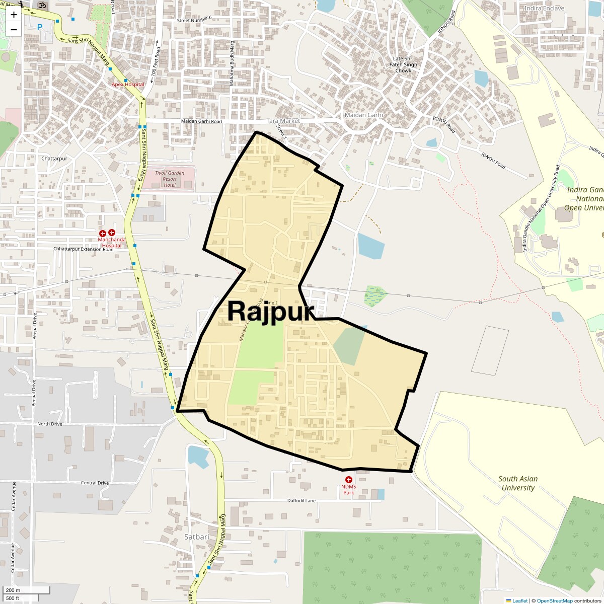 Location Map of Rajpur, Delhi