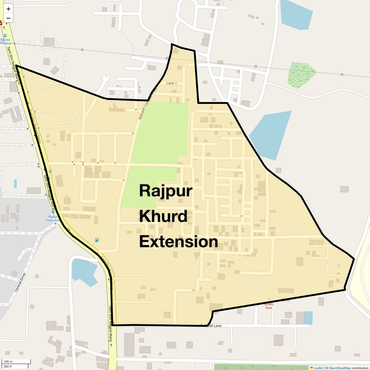 Location Map of Rajpur Khurd Extension, Delhi