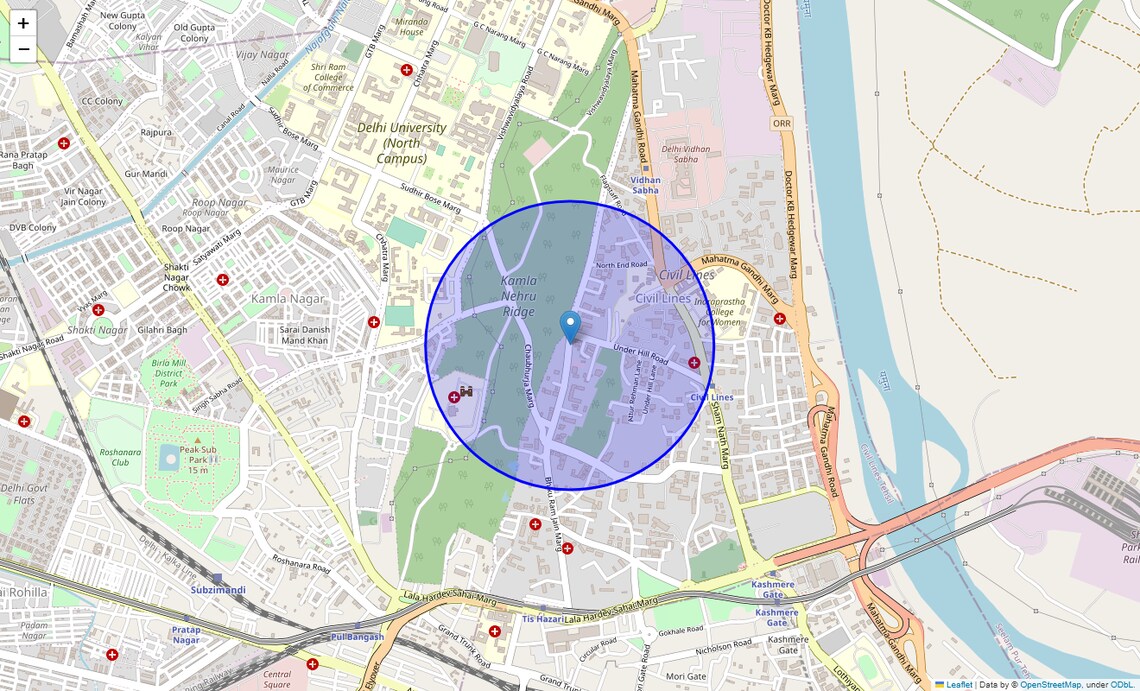 Location Map of Rajpur Road, Delhi