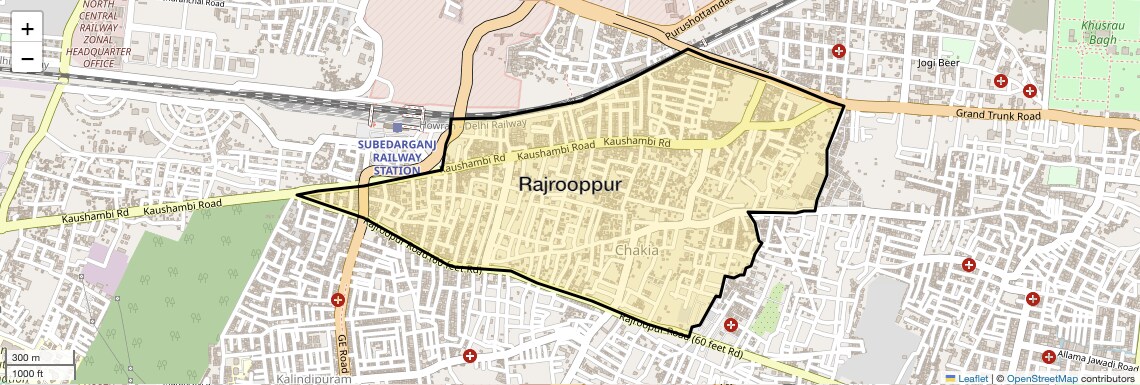 Location Map of Rajrooppur, Allahabad