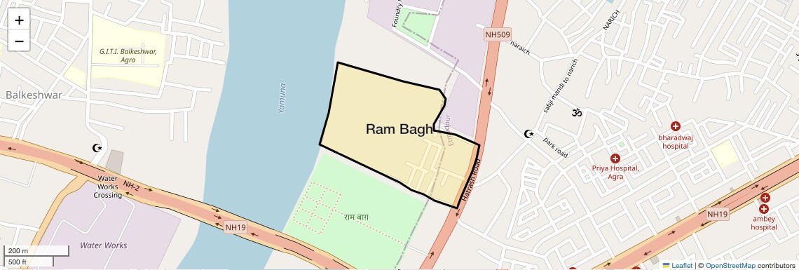 Location Map of Ram Bagh, Agra