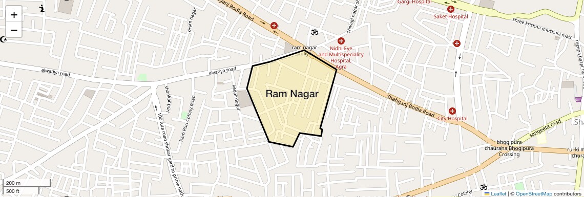 Location Map of Ram Nagar, Agra