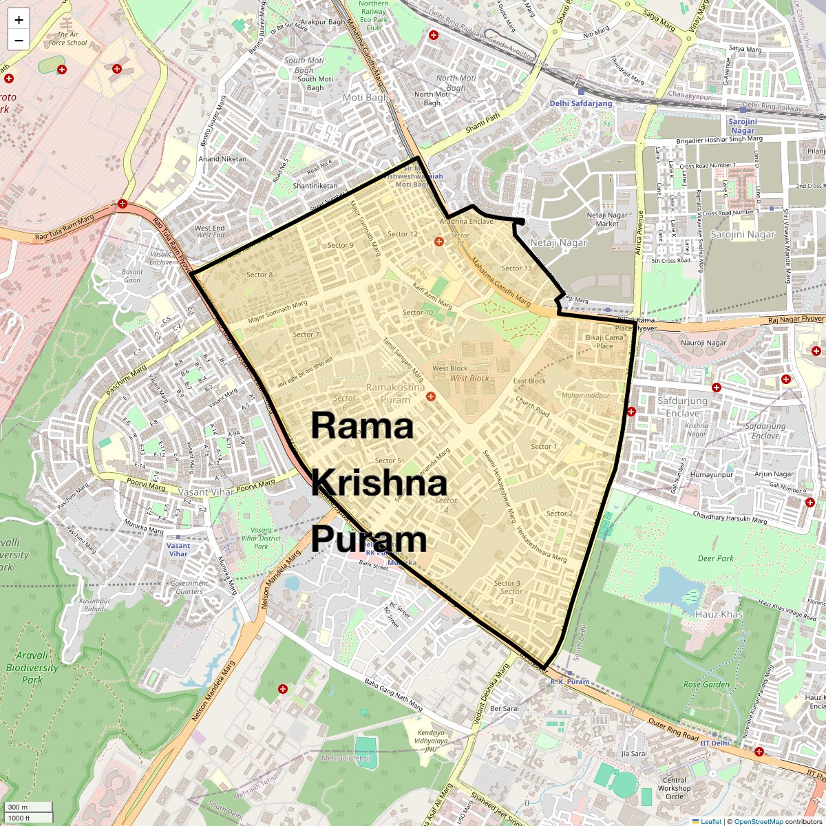 Location Map of Rama Krishna Puram, Delhi