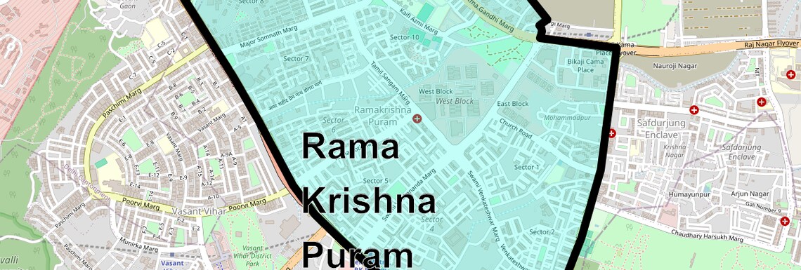 Location Map of Rama Krishna Puram, Delhi