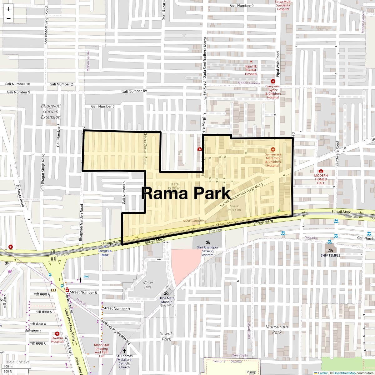 Location Map of Rama Park, Delhi