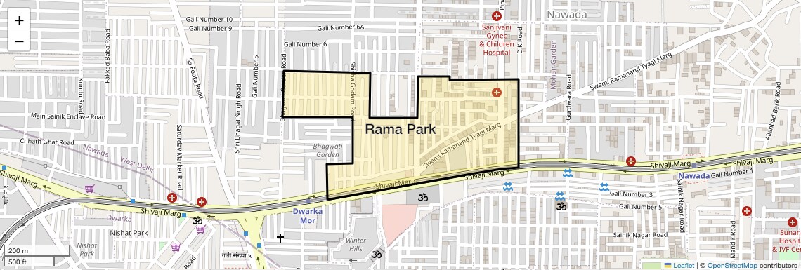 Location Map of Rama Park, Delhi