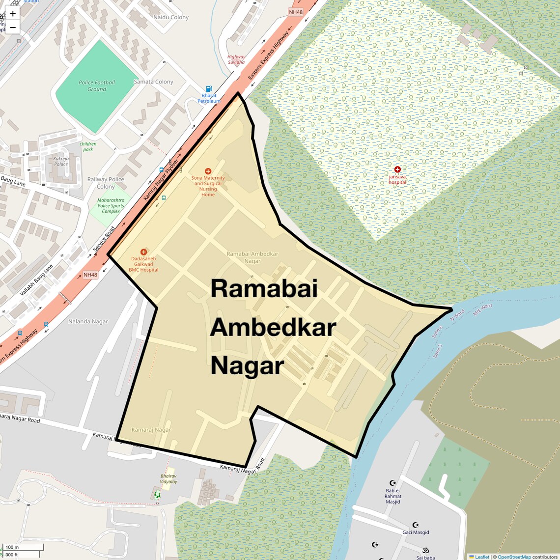 Location Map of Ramabai Ambedkar Nagar, Mumbai