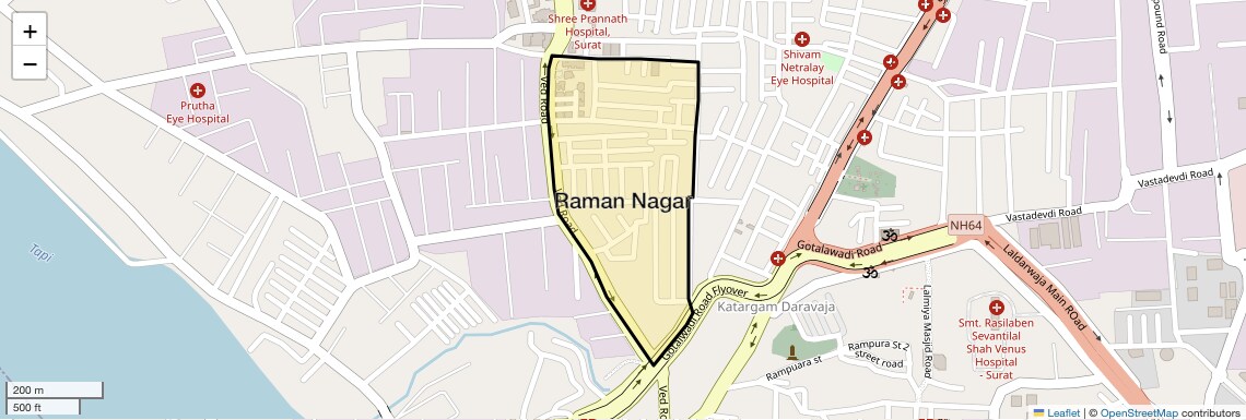 Location Map of Raman Nagar, Surat