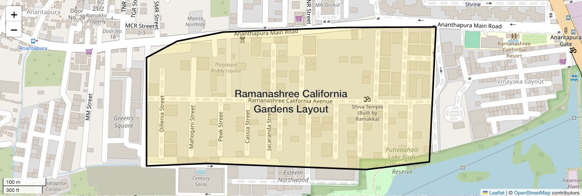 Location Map of Ramanashree California Gardens Layout, Bangalore