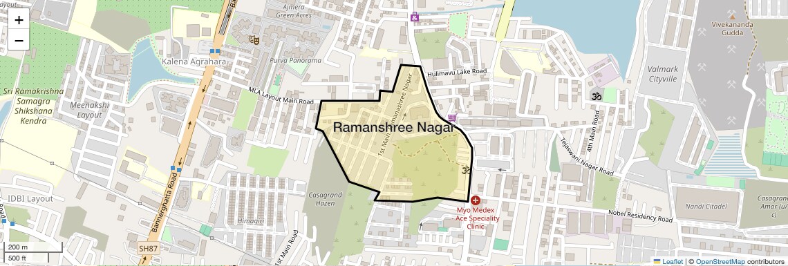 Location Map of Ramanshree Nagar, Bangalore