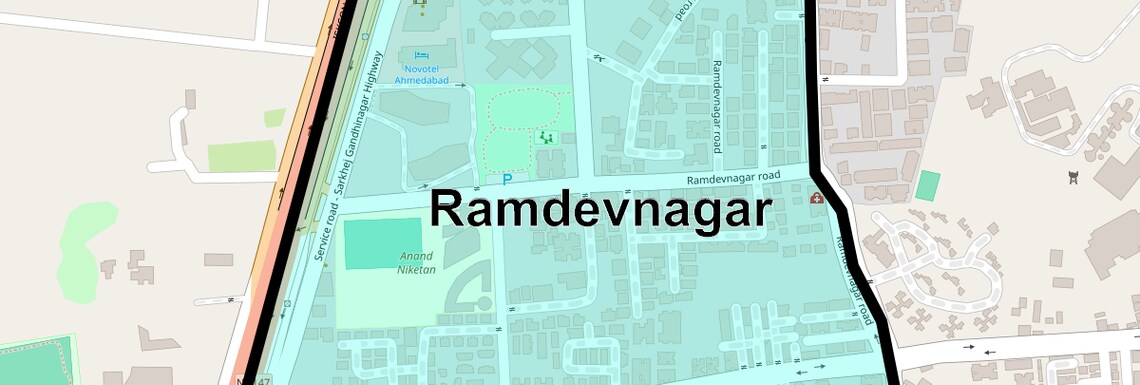 Location Map of Ramdevnagar, Ahmedabad