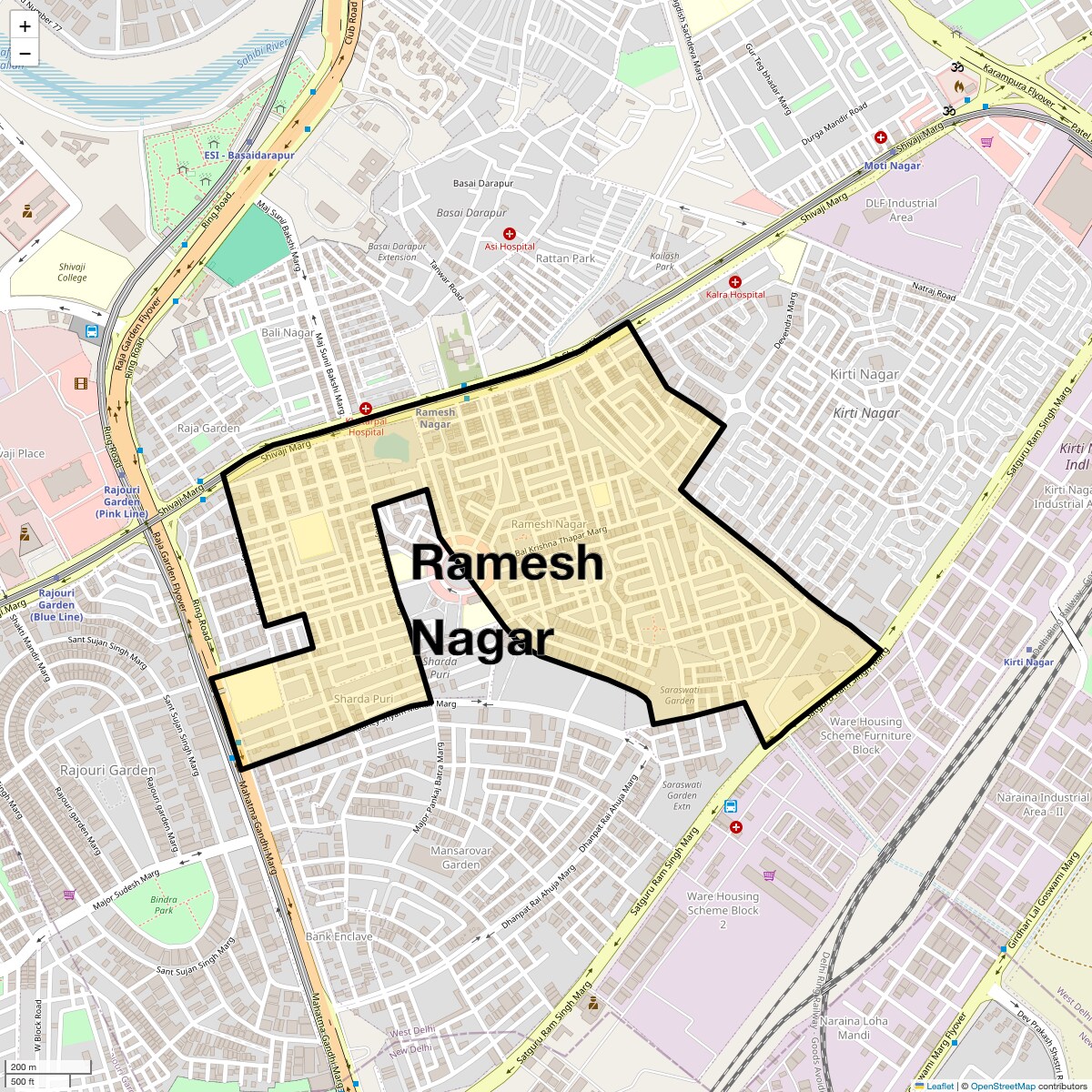 Location Map of Ramesh Nagar, Delhi