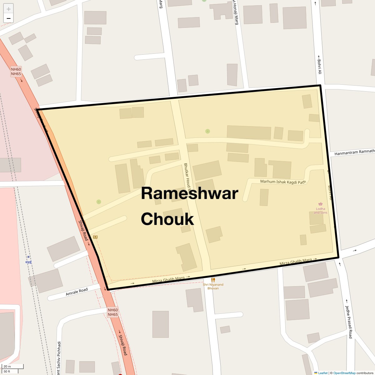 Location Map of Rameshwar Chouk, Pune
