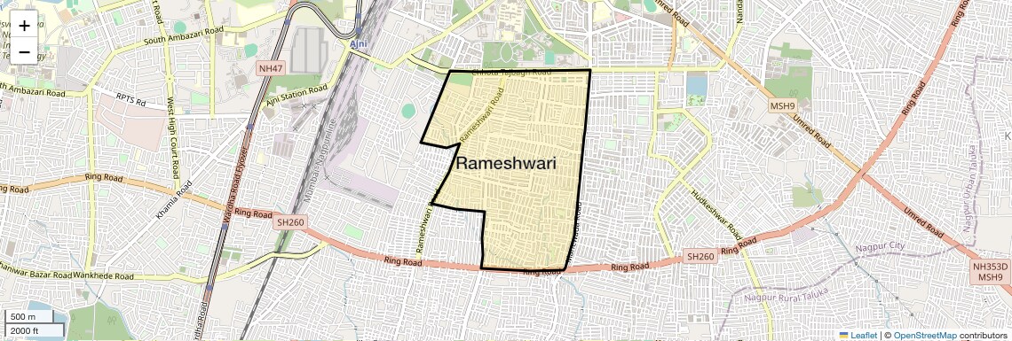 Location Map of Rameshwari, Nagpur