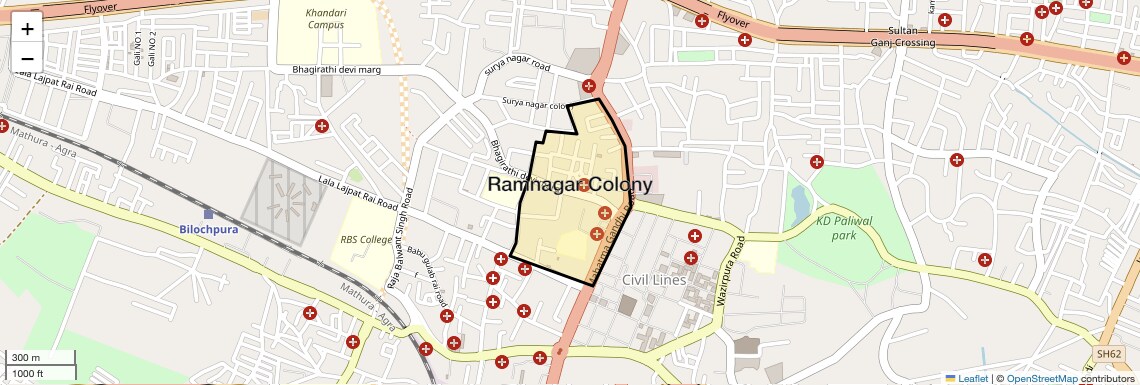 Location Map of Ramnagar Colony, Agra