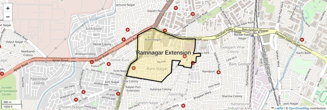 Location Map of Ramnagar Extension, Jaipur