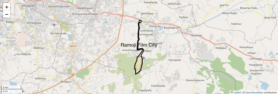 Location Map of Ramoji Film City, Hyderabad