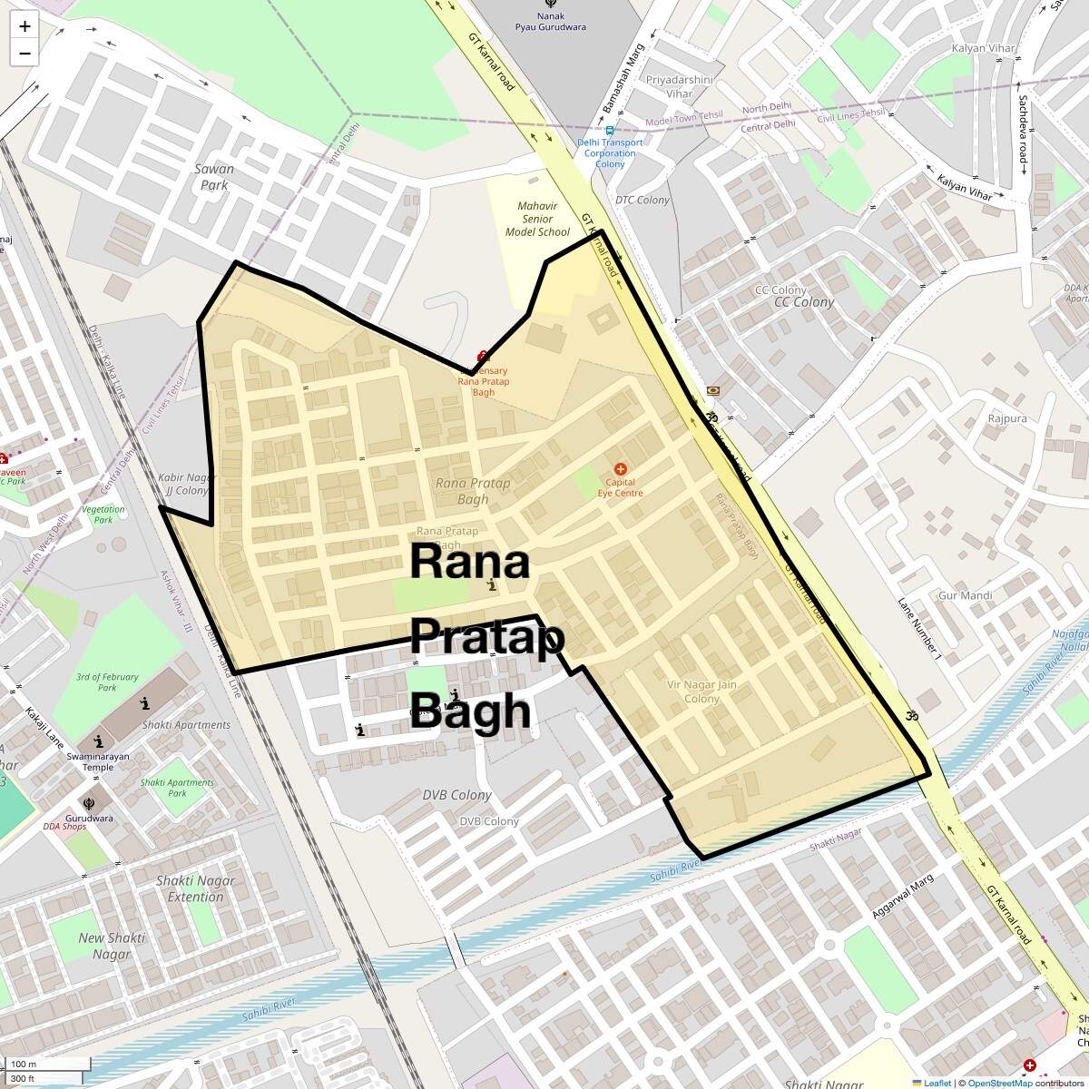 Location Map of Rana Pratap Bagh, Delhi
