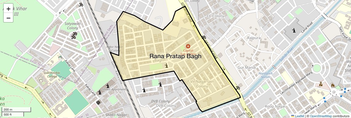 Location Map of Rana Pratap Bagh, Delhi