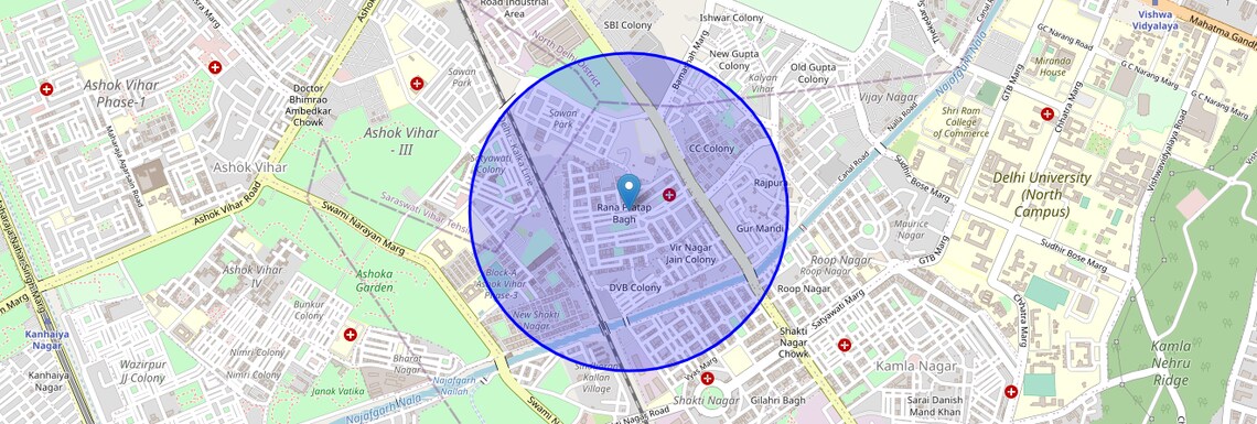 Location Map of Rana Pratap Bagh, Delhi