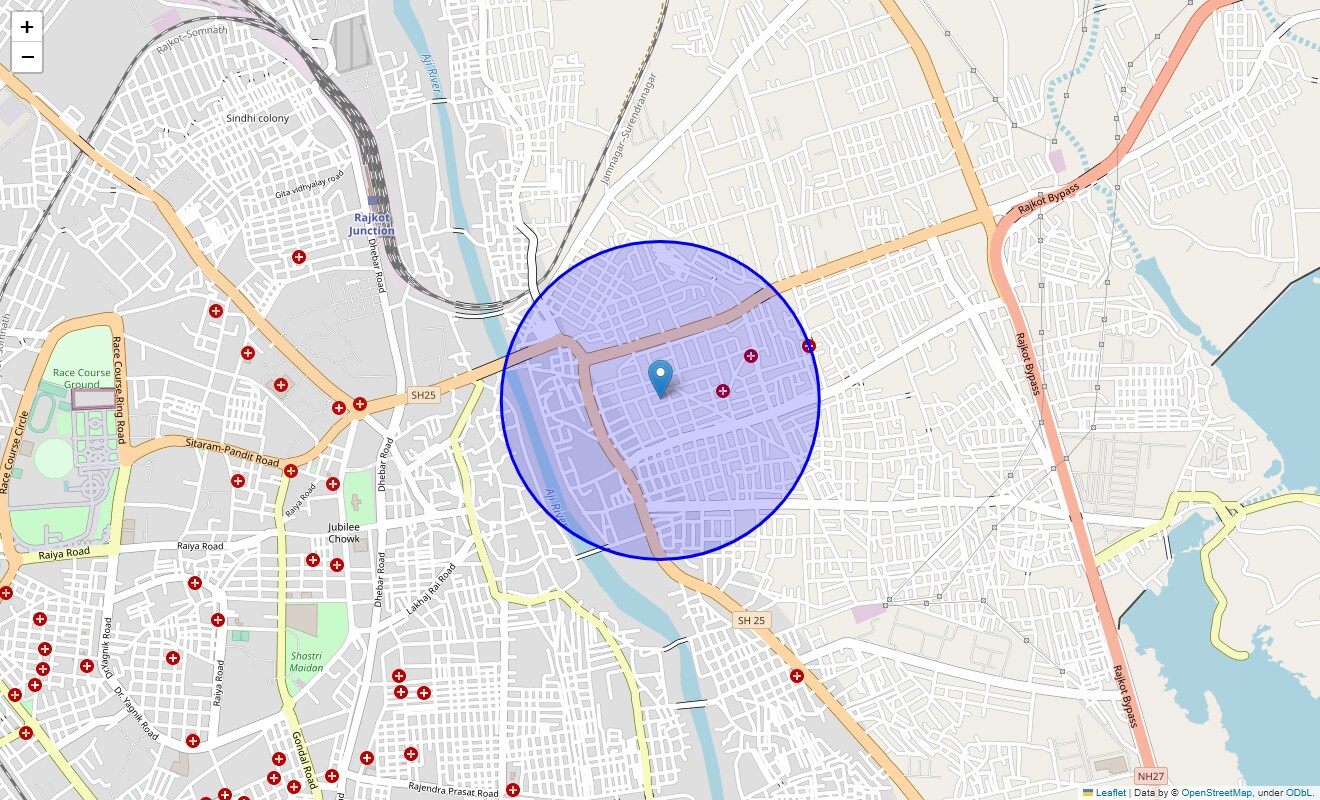 Location Map of Ranchhodnagar Society, Rajkot