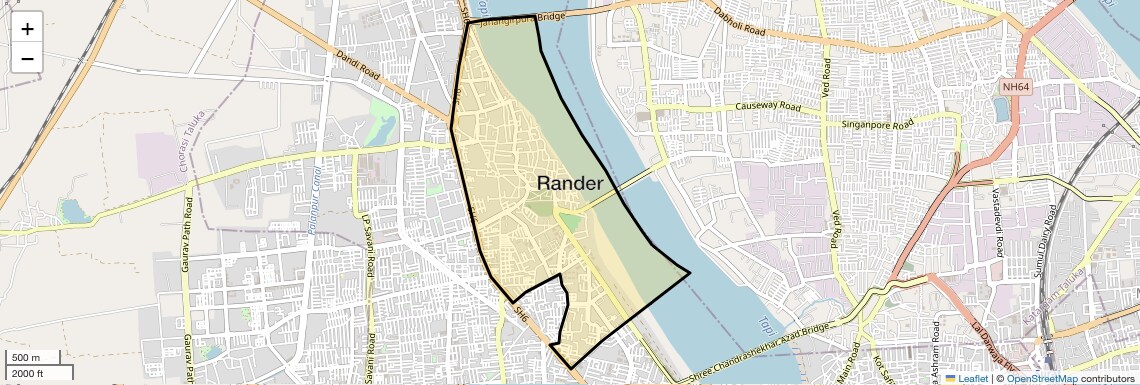 Location Map of Rander, Surat