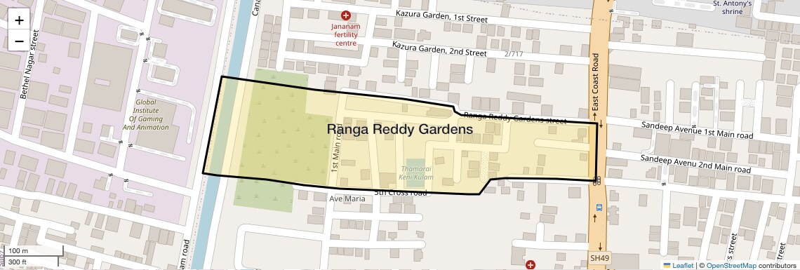 Location Map of Ranga Reddy Gardens, Chennai