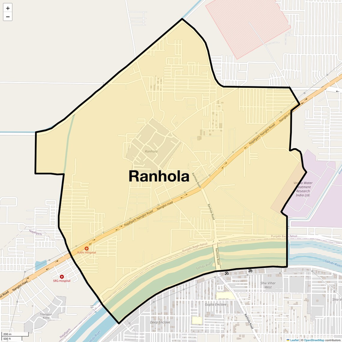 Location Map of Ranhola, Delhi