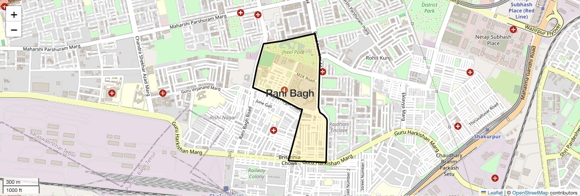 Location Map of Rani Bagh, Delhi