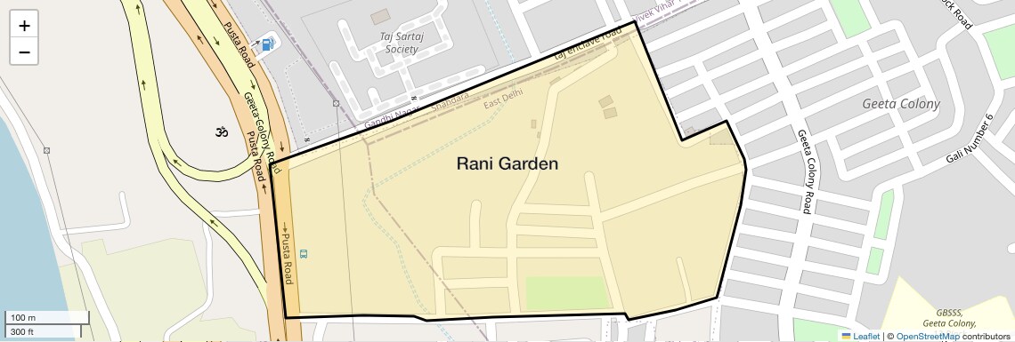 Location Map of Rani Garden, Delhi