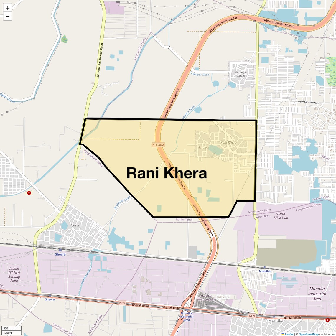Location Map of Rani Khera, Delhi