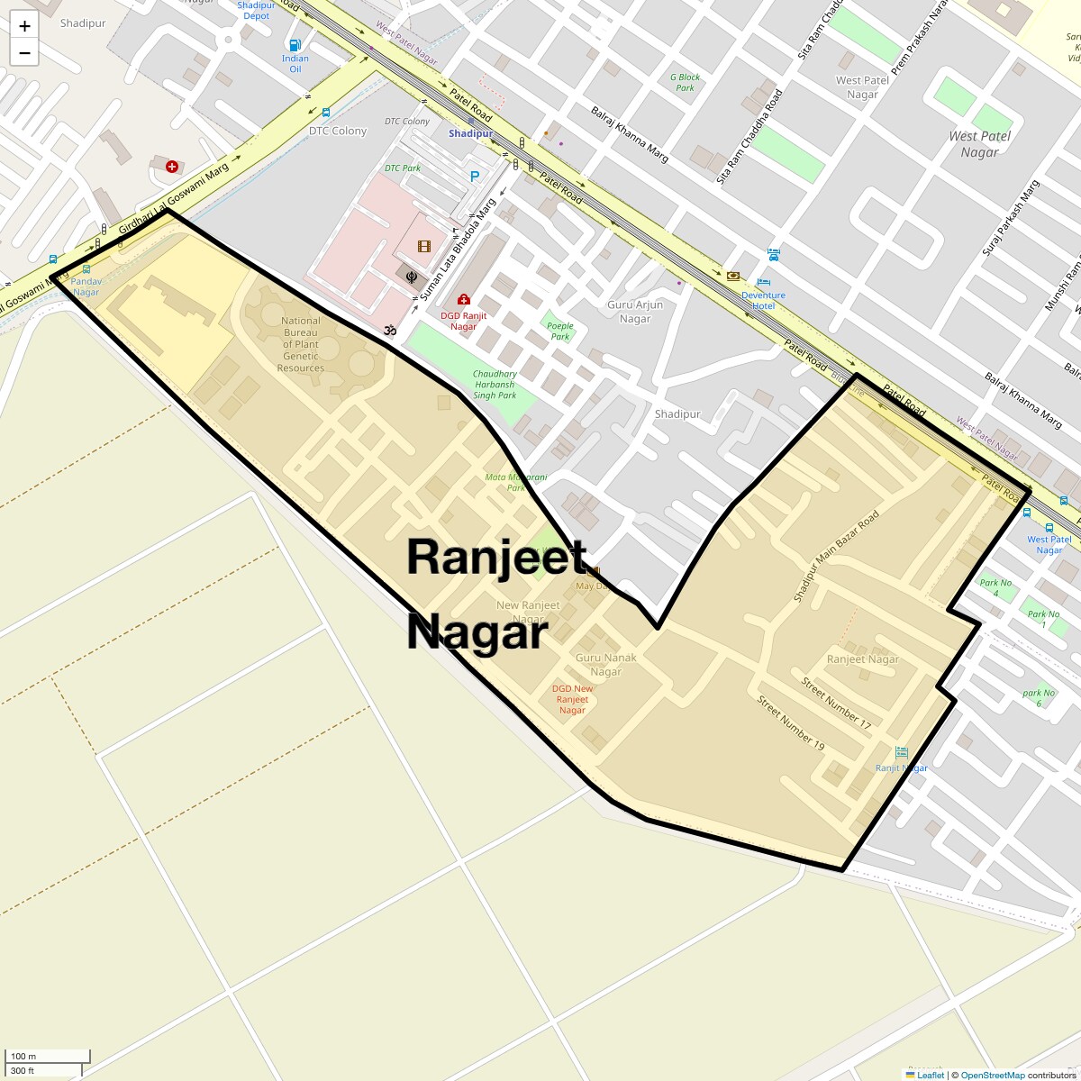Location Map of Ranjeet Nagar, Delhi