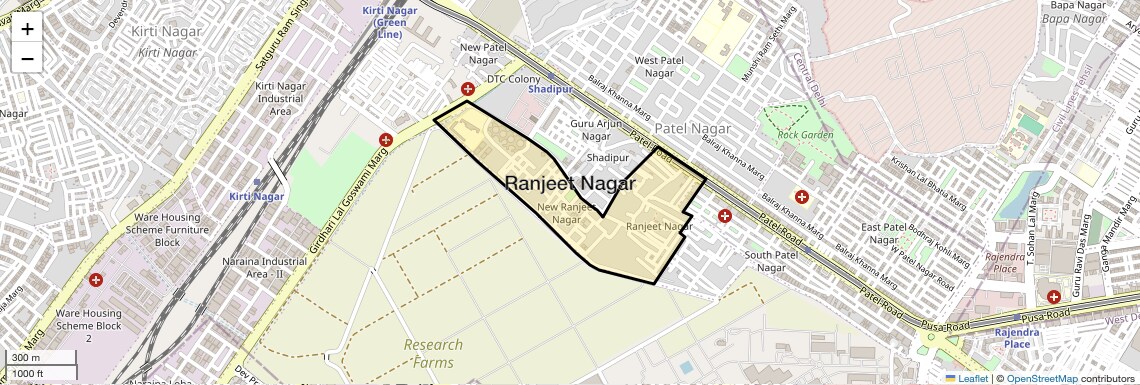 Location Map of Ranjeet Nagar, Delhi