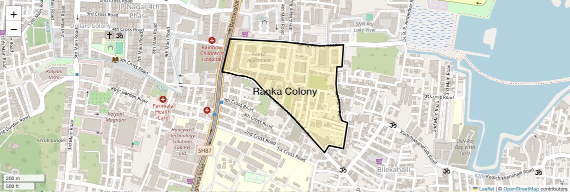 Location Map of Ranka Colony, Bangalore