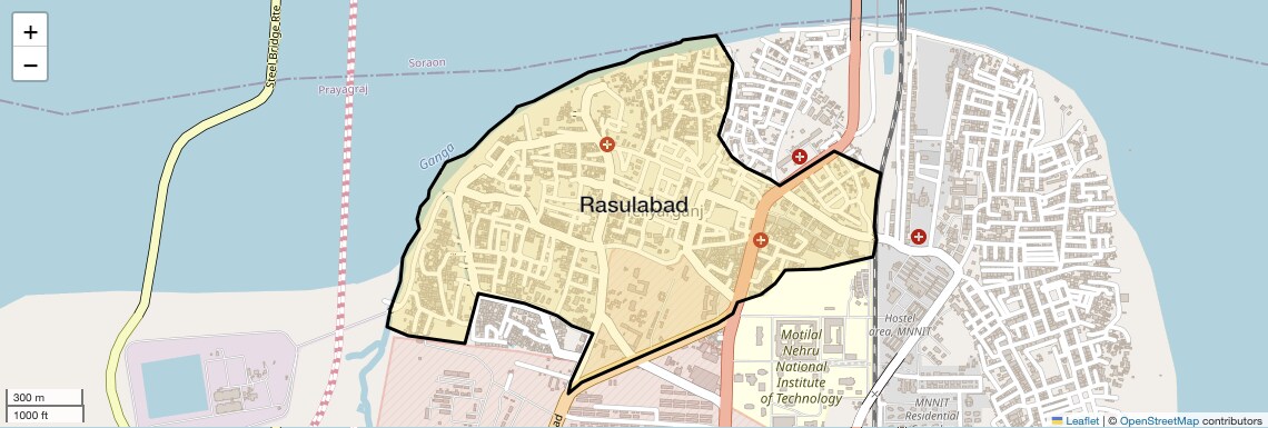 Location Map of Rasulabad, Allahabad