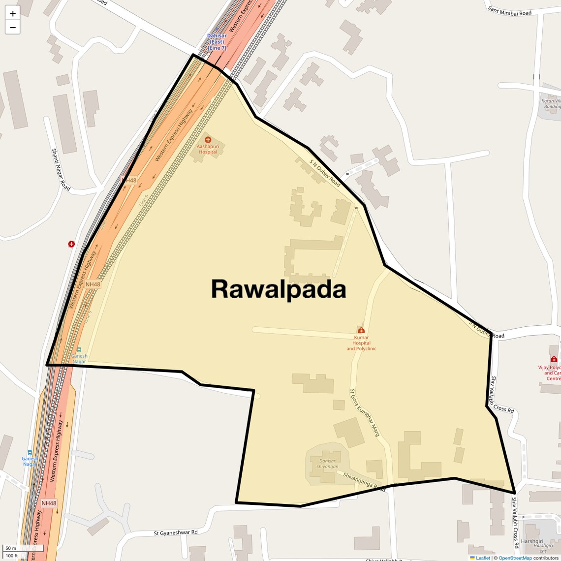 Location Map of Rawalpada, Mumbai