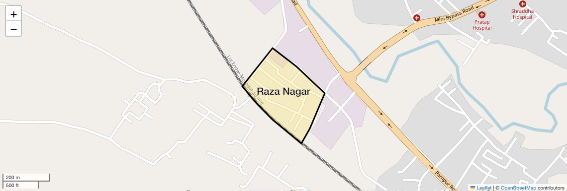 Location Map of Raza Nagar, Bareilly