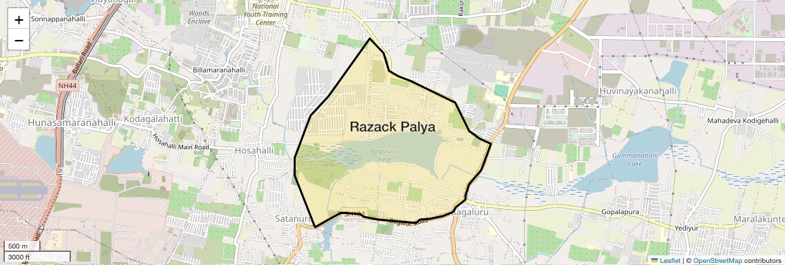 Location Map of Razack Palya, Bangalore