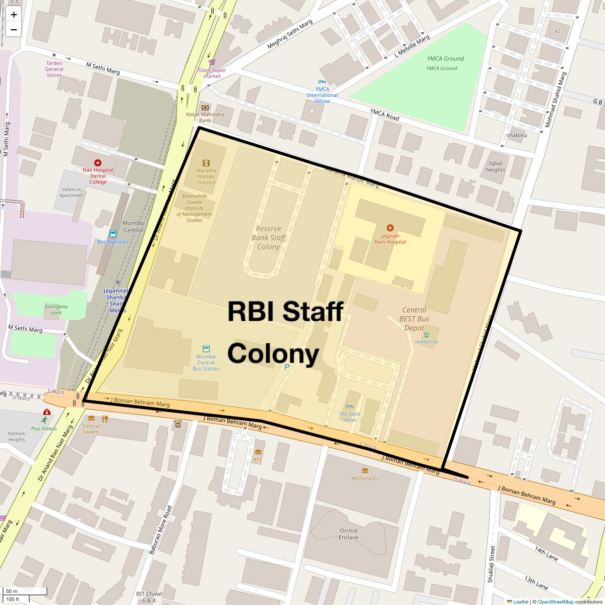 Location Map of RBI Staff Colony, Mumbai