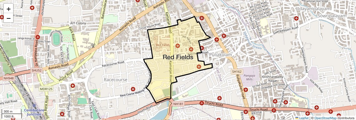 Location Map of Red Fields, Coimbatore